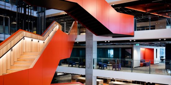 Interior shot of modern staircases at Parramatta Square