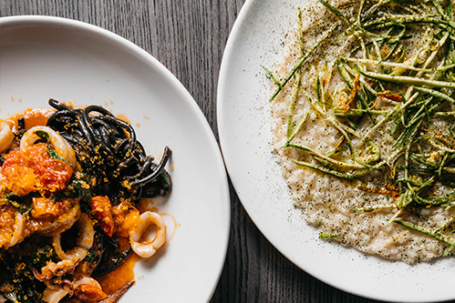 Seafood pasta and risotto from one of the restaurants at Parramatta Square 