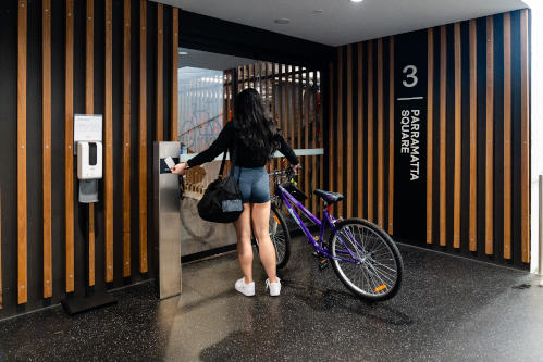 Patron accessing the End of Trip facilities at Parramatta Square