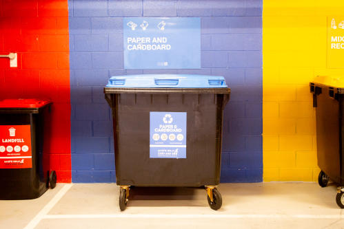 Different categories of recycling bins at Parramatta Square