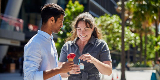 Visitors eating icecream at Parramatta Square